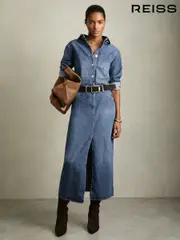 Reiss Indigo Terra Denim Button-Through Midi Dress (AW9939) | $510