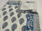 Beautiful Kantha Quilt Block Print Cotton Handmade Bedspread Blanket King Size