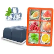 Silicone Ice Cube Trays with Lids,Large Square Ice Cube Dark Gray and Orange