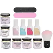8pcs Nail Dipping Powder Set Nail Art Powder Top Base Coat Gel Dust Brush Manicure Tool Set K1214