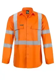 WORKCRAFT Cotton Drill Reflective Shirt Rail Work (ORANGE)