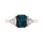 3ct Emerald Trillion 3stone London Blue Topaz Promise Wedding Ring 14k Rose gold