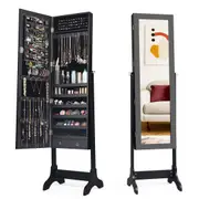 Giantex Jewellery Cabinet Makeup Storage Organiser w/Full-Length Mirror Floor Jewellery Armoire Black