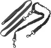 Happyyami One Tow Two Traction Ropes Retractable Holder Pet Dog Walking Running Non- Pet Dog Leash Dog Lead Puppy Handle Multifunctional Car Dual Dog Leashes Chain Ties Black Polyester