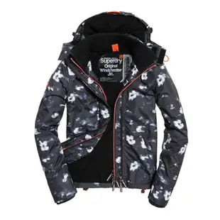 美國百分百【全新真品】Superdry 極度乾燥 Arcti 風衣 連帽外套 防風 夾克 刷毛 黑色 印花 女S M號 F855