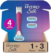 Schick Hydro Silk TrimStyle Razor with Bikini Trimmer for Women | 2-in-1 Bikini Razor for Women and Womens Trimmer for Pubic Hair, Includes 1 Waterproof Handle, 3 Refills & 1 AAA Battery