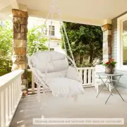 Costway Hammock Chair with Thick Cushion and Macrame Holds up to 150 KG-Beige