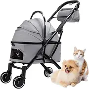 Detachable Pet Dog Strollers for Small Medium Dogs, Foldable Pet Cat Stroller Luxury Dog Prem Pushchair for Multiple Cats, Travel Carrier Stroller Carriage with Storage Bag(Grey a)