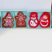 Ceramic Ramekins, two 2 Packs. Brown Gingerbread men shape & Two Snowmen. Ceram