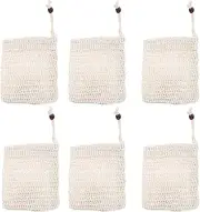 Oshhni 6Pcs Soap Bag Cotton Linen Bubble Mesh Net Bag Soap Saver Bags Mesh Holder, Brown Bead