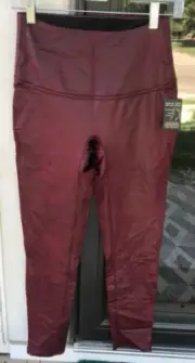 DG2 Diane Gilman PS Slim & Sleek Coated Leggings Burgundy Tummy Control NWT 08