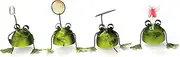 DREAMY DESIGN GALLERY Charming Set of 4 Frog Iron Ornaments - Vibrant Metal Garden Sculptures for Indoor and Outdoor Decor - Weather-Proof Yard Art