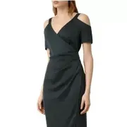 NWT AllSaints Women Cadia Dress 0 Black Cold Shoulder Wrap Cocktail Bodycon $285