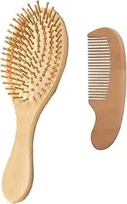Hair Brush Set for Hair Growth, Natural Bamboo Beech Bristles Detangling Wooden Paddle Hairbrush for Massaging Scalp, for Women Men and Kids, for All Hair Types, with Ergonomic handle