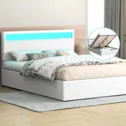 ALFORDSON Bed Frame Double Size RGB LED Gas Lift Storage Base White LUCHINO