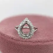 10x12 MM Pear Shape Semi Mount Ring, 925 Sterling Silver Semi Mount Ring