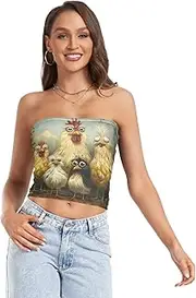 [RPLIFE] Cute Funny Chickens Cropped Tube Top Strapless Cami, Mesh Tube Tops, Summer Tops Women (S)