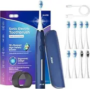 SEAGO Electric Toothbrush with 8 Soft Bristle Heads for Adults, Pressure Sensor, 5 Modes with 2 Minutes Build in Smart Timer, Rechargeable Travel Toothbrush with Brush Hold and Travel Case(2752Blue)