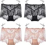 [FARZAH] Women Panties Female Underwear Ladies Mid Rise Briefs Summer Plus Size Underwear Women' s Hipster Cotton Knickers Mama Panties Lace Hipster Knickers, Pack of 4(Color:E,Size:XXL)