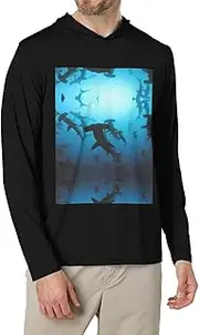 [JBYJBX] Hammerhead Sharks Print Men'S Hooded Long-Sleeved T-Shirt Oversized Lightweight Gym Sweatshirt For Workout