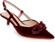 Jewel Badgley Mischka Tabitha Velvet Slingback Kitten Heels 8, Bordo