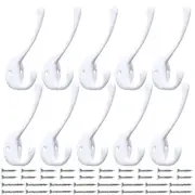 10 Pack Heavy Duty Dual Coat Hooks Wall Mounted with 20 Screws Retro Double H...