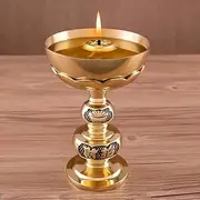 Split Brass Oil Lamp with Non-Slip Base, Pure Cotton Wick, Chinese Style Indoor Desktop Oil Lamp, Convenient Emergency Lighting Oil Lamp for Home and Temple,19 inches