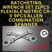 Ratcheting Wrench Set 21Pcs Flexible Metric CR-V 9PCS Allen Combination Spanner