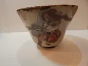 Bowl cherries decorate the exterior RAKU ceramic clay pottery R-19-101