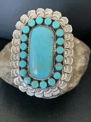 Mens Blue Kingman Turquoise Cluster Navajo Sterling Silver Ring Size 9.5 12229