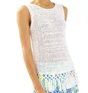 NWT Lilly Pulitzer Luca Fringe Trim Sleevless Sweater Tank Resort White Sz XS