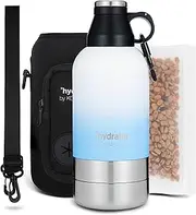 Portable Dog Water Bottle w/Bottle Sleeve, Strap + Dog Bowls - Dog Travel Water Bottle + Travel Dog Bowls, Dog Water Bowl Dispenser, Travel Accessories for Dogs (Ombre Blue, 64 OZ)