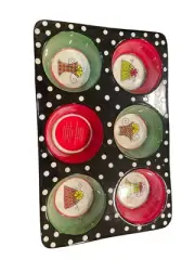 Muffin Pan Tray Pier 1 Imports Hand Painted Baker 6 Muffins Christmas Birthday