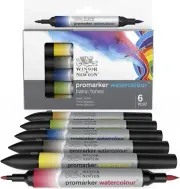 Winsor & Newton Promarker Watercolour Twin Tip Markers Basic Tones 6 Set #B3