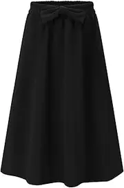 [Eymitory] Girls Summer Maxi Skirts A-Line Elastic High Waist Bow Knot Pleated Swing Long Skirt with Pockets