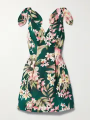 [Zimmermann] Zimmermann - + Net Sustain Lexi Tie-detailed Floral-print Linen Mini Dress - Green - 4 4 Green
