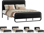 ALFORDSON Metal Bed Frame King Size with Upholstered Head Board Footboard, Industrial Style Mattress Topper Platform with Steel Slat, Madge Series, Black