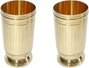 INDIAN MODERN ART Brass Water Glass with Lined Design – 250 ML Golden Drinkware for Serving & Daily Use (Medium Size, Pack of 2