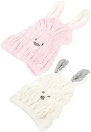 Ipetboom 2pcs Adorable Cartoon Bunny Ears Chiffon Hair Drying Cap Quick Drying Absorbent Bathing Cap in Beige
