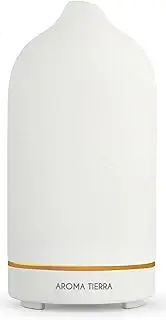 Aroma Tierra Santorini Essential Oil Diffuser with Light - Ceramic Aromatherapy Diffuser for Sleep, Relaxation, Air Scent - Home, Office, Spa Room, Yoga - Ultrasonic Electric Mist Diffuser - White