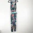 DESIGUAL Mireia Multicolored Mixed Prints V-Neck Belted Waist Jumpsuit, Size 2