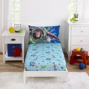 Disney Toy Story Power Up 2 Pack Fitted Sheet and Pillowcase Toddler Sheet Set, Blue/Green