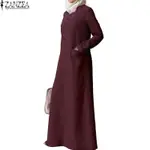 ZANZEA女士長袖素色復古穆斯林長洋裝