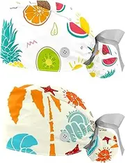 [WOSHJIUK] Working Hat 2 Pack Scrub Caps for Women,Sun and Summer Fruits,Tie Back Cap Adjustable Scrub Hat