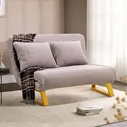 Furb 2 Seater Sofa Bed Couch, Double Folding Sofa Bed Chair, Living Room Lounge Sofa (Gray, Metal Legs)