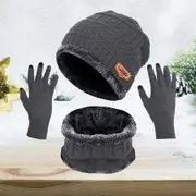 Pack Of 3 Winter Knitted Beanies, Hats, Collars, Warm Gloves, Fleece Lining, Infinity Scarf, Men's And Women's Gloves Color Grey