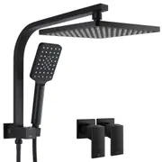 WELS 10" Rain Shower Head Set With Taps Square 3-Mode Handheld Shower Black