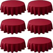 Biscaynebay 6 Pack Textured Fabric Round Tablecloths 60", Red Water Resistant Tableclothes Small Circle Folding Table Covers Linen for Dining, Kitchen, Wedding, Parties etc Machine Washable