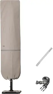 [Garden Balsam] Patio Umbrella Cover with Rod for 7 to 11 Ft Umbrellas & 15 Ft Double-Sided Umbrellas, Protective Waterproof Cover with Zipper, Beige