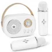 Mini Karaoke Machine,Portable Bluetooth Speaker with 2 Wireless Microphones and Stereo Sound Enhanced Bass,Gifts for Age3+ Home Party (White)